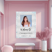 バースデーパーティー銀色のグリッター写真へようこそ ポスター