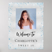 バースデーパーティー銀色のグリッター写真へようこそ ポスター (正面)