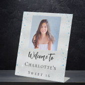 バースデーパーティー銀色のグリッター写真へようこそ 台座サイン