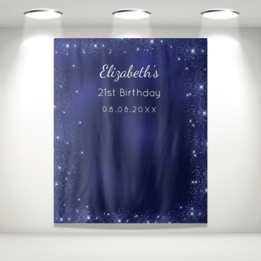 バースデーパーティー青いグリッターの塵の写真の背景 タペストリー