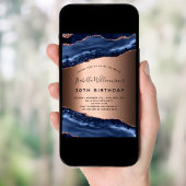 バースデーパーティー青い瑪瑙の大理石バラ金ゴールド 招待状