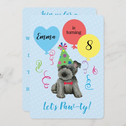 バースデーパーティー風船スコティッシュテリア 招待状 (正面/裏面)