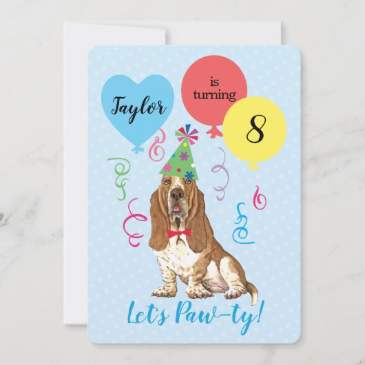 バースデーパーティー風船バセットハウンド 招待状 (正面)