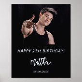 バースデーパーティー黒いシルバーグリッター写真 箔ポスター (正面)