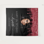 バースデーパーティー黒い赤いグリッタードリップフォト タペストリー (正面(横))