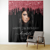 バースデーパーティー黒い赤いグリッタードリップフォト タペストリー (インサイチュ)