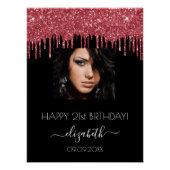 バースデーパーティー黒い赤いグリッタードリップフォト ポスター (正面)