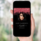 バースデーパーティー黒い赤いグリッタードリップフォト ポスター