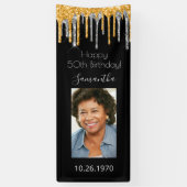 バースデーパーティー黒い金ゴールドフォトグリッターシルバー 横断幕 (縦)