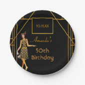 バースデーパーティー黒い金ゴールド1920年代のスタイルアートデコ ペーパープレート (正面)