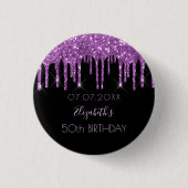バースデーパーティー黒パープルグリッタードリップモノグラム 缶バッジ (正面)