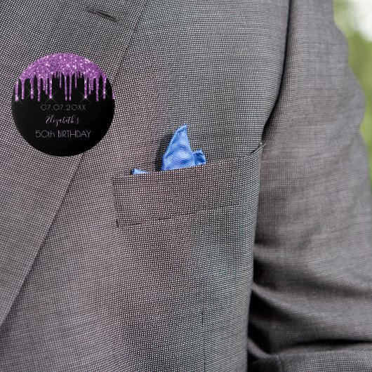 バースデーパーティー黒パープルグリッタードリップモノグラム 缶バッジ