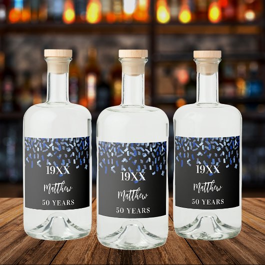 バースデーパーティー黒海軍ブルー紙吹雪名years リキュールボトルラベル