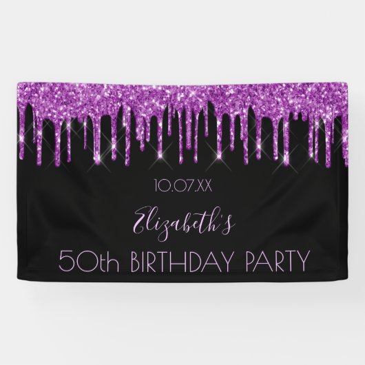 バースデーパーティー黒紫のグリッターグラマラス 横断幕 (横)
