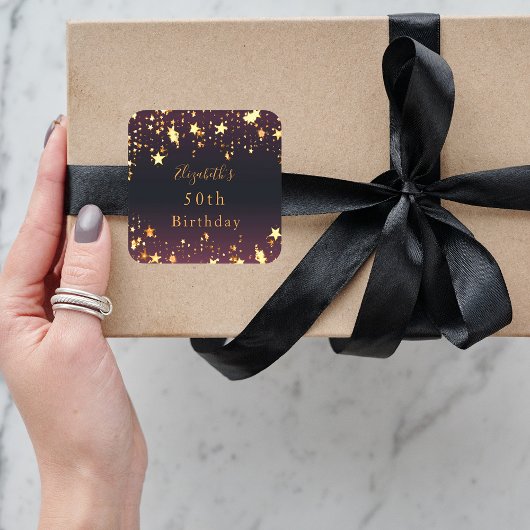 バースデーパーティー黒紫の金ゴールド星 スクエアシール