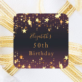バースデーパーティー黒紫の金ゴールド星 スクエアシール