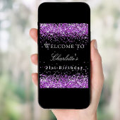 バースデーパーティー黒紫グリッター歓迎 ポスター