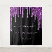 バースデーパーティー黒紫グリッター釉薬 タペストリー (正面)