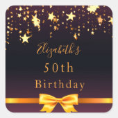バースデーパーティー黒紫金ゴールド星モダン スクエアシール (正面)