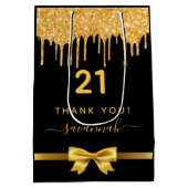 バースデーパーティー黒金ゴールド感謝していグリッターお願い ミディアムペーパーバッグ (裏面)