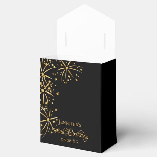 バースデーパーティー黒金ゴールド花火エレガントのガラス フェイバーボックス (オープン)