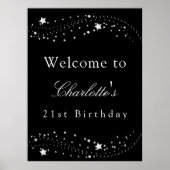 バースデーパーティー黒銀の星エレガント歓迎 ポスター (正面)