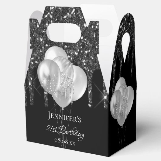 バースデーパーティー黒銀グリッターが風船を乾燥 フェイバーボックス (オープン)