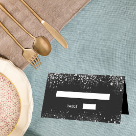 バースデーパーティー黒銀グリッターキラキラ プレイスカード