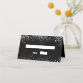 バースデーパーティー黒銀グリッターキラキラ プレイスカード (正面)