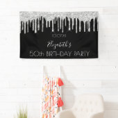 バースデーパーティー黒銀グリッタースパークルグラム 横断幕 (インサイチュ)