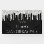 バースデーパーティー黒銀グリッタースパークルグラム 横断幕 (横)