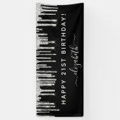 バースデーパーティー黒銀グリッタースパークルグラム 横断幕 (縦)