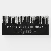 バースデーパーティー黒銀グリッタースパークルグラム 横断幕 (横)