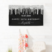 バースデーパーティー黒銀グリッタースパークルグラム 横断幕 (インサイチュ)