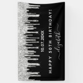 バースデーパーティー黒銀グリッタースパークルグラム 横断幕 (縦)