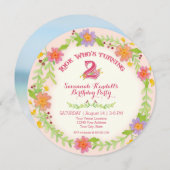 バースデーパーティー2歳の少女水彩フローラ 招待状 (正面/裏面)