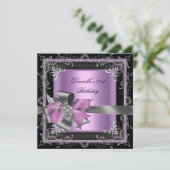 バースデーパーティー21日薄紫ピンクシルバーブラック 招待状 (スタンド正面)