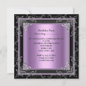 バースデーパーティー21日薄紫ピンクシルバーブラック 招待状 (裏面)