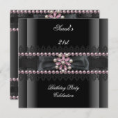 バースデーパーティー21白黒ピンクパール 招待状 (正面/裏面)