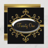 バースデーパーティー21 21stブラックワイルド金ゴールドシルバー 招待状 (正面/裏面)