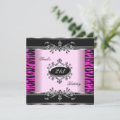 バースデーパーティー21stゼブラ白黒ピンクシルバー 招待状 (スタンド正面)