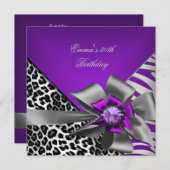 バースデーパーティー30thゼブラパープルブラックヒョウ 招待状 (正面/裏面)