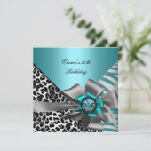 バースデーパーティー30thゼブラヒョウティール(緑がかった色)ブルーブラック 招待状 (スタンド正面)