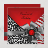 バースデーパーティー30thゼブラヒョウ赤ブラック 招待状 (正面/裏面)