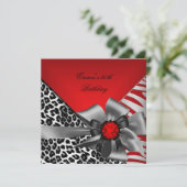 バースデーパーティー30thゼブラヒョウ赤ブラック 招待状 (スタンド正面)