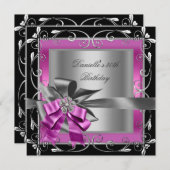 バースデーパーティー30thブラックピンクシルバーグレイ 招待状 (正面/裏面)