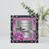 バースデーパーティー30thブラックピンクシルバーグレイ 招待状 (スタンド正面)