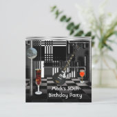 バースデーパーティー30thメンズギタードリンク白黒 招待状 (スタンド正面)