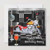 バースデーパーティー30thメンズバイクドリンク白黒 招待状 (正面)