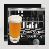 バースデーパーティー30thメンズビール白黒シルバー 招待状 (正面/裏面)